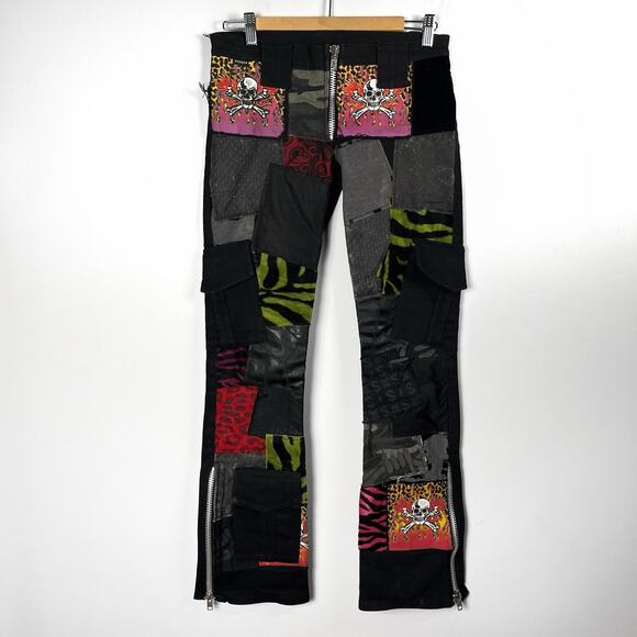 Rare Y2K Serious Los Angeles Patchwork Pants LA Clothing Black Jeans Goth Punk - Picture 1 of 16